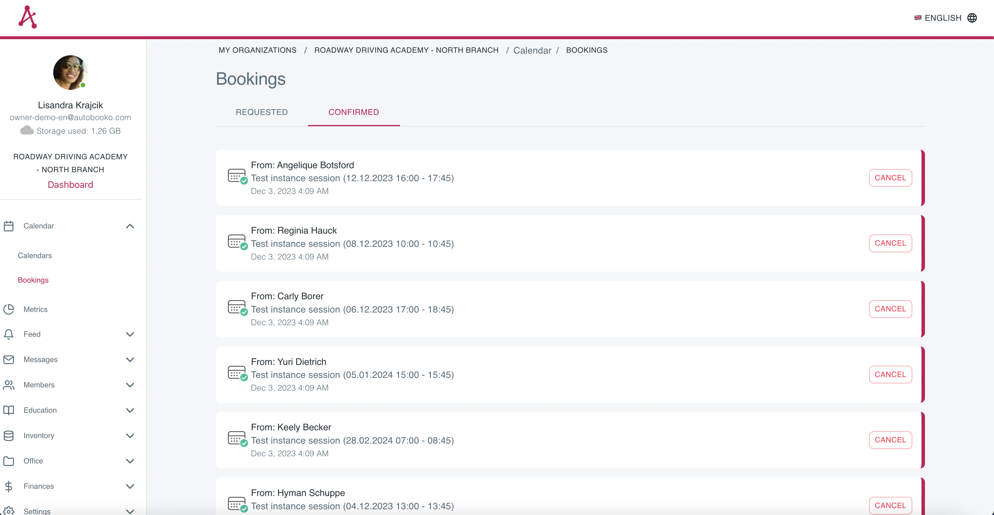List of bookings that were confirmed by employees, each of them can be canceled